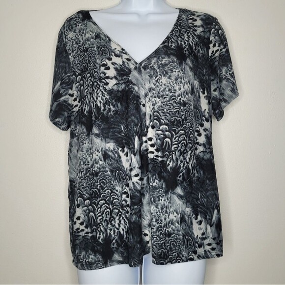 Vintage fashion Bug grunge gray abstract animal print stretch top size 14/16 - Picture 1 of 5